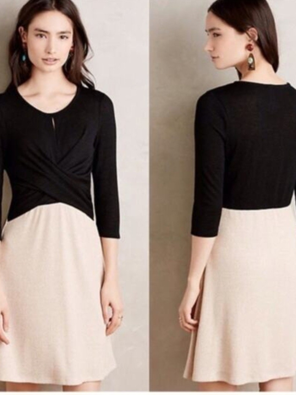 Anthropologie Amadi Black Cropped Twist-Front Top Knit Dress